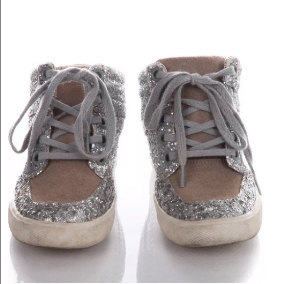 Crewcuts silver sparkly high top sneakers size 9 - Picture 2 of 5